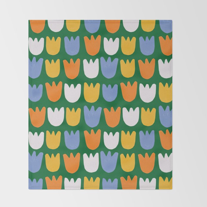 Rows of Tulips in Bloom in Forest Green & Orange Throw Blanket Gallery Image 2