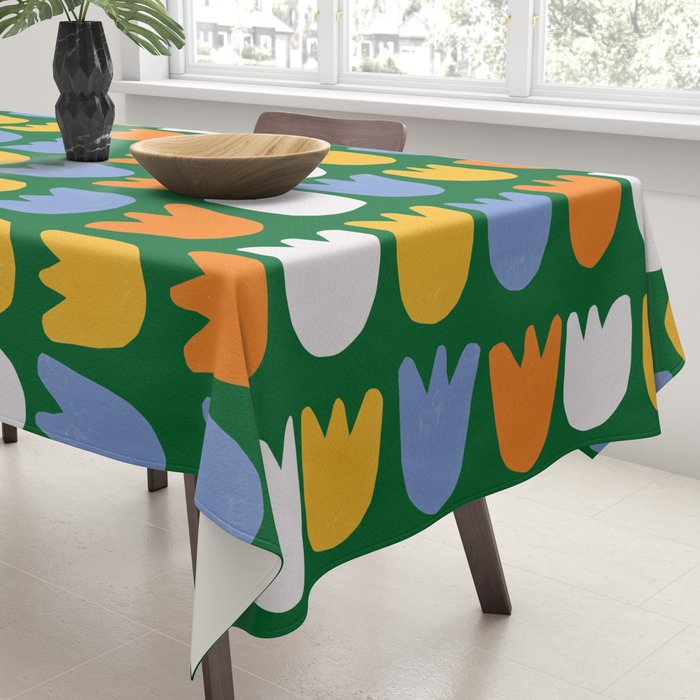 Rows of Tulips in Bloom in Forest Green & Orange Tablecloth Gallery Image 3