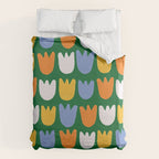 Rows of Tulips in Bloom in Forest Green & Orange Duvet Cover Gallery Image 6