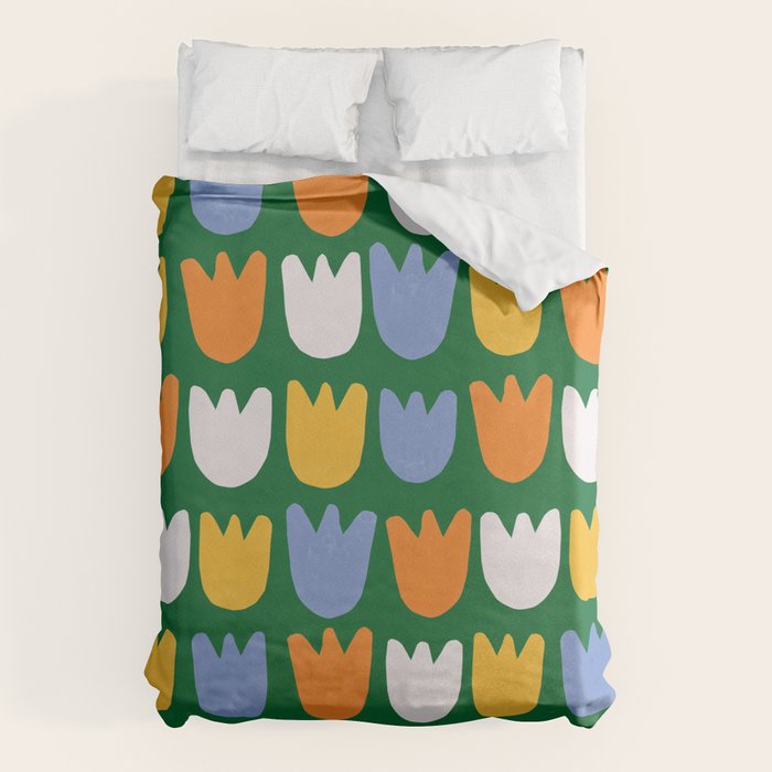 Rows of Tulips in Bloom in Forest Green & Orange Duvet Cover Gallery Image 6