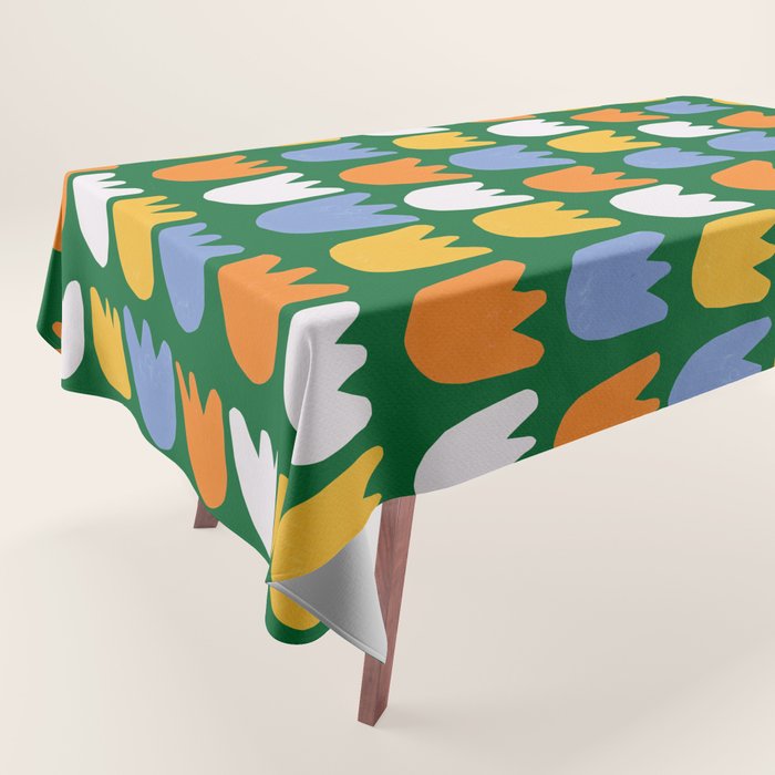 Rows of Tulips in Bloom in Forest Green & Orange Tablecloth Gallery Image 1