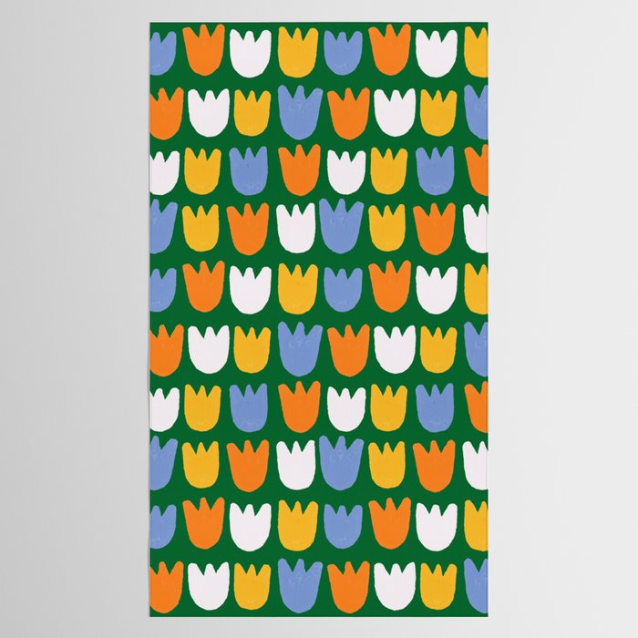 Rows of Tulips in Bloom in Forest Green & Orange Tablecloth Gallery Image 2