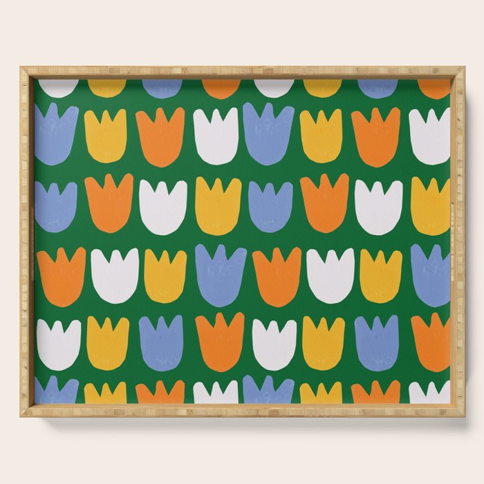 Rows of Tulips in Bloom in Forest Green & Orange Serving Tray Gallery Image 1