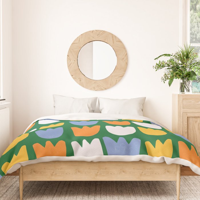 Rows of Tulips in Bloom in Forest Green & Orange Duvet Cover Gallery Image 3