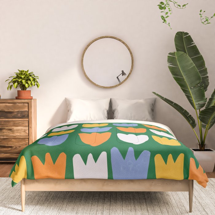 Rows of Tulips in Bloom in Forest Green & Orange Comforter Gallery Image 3