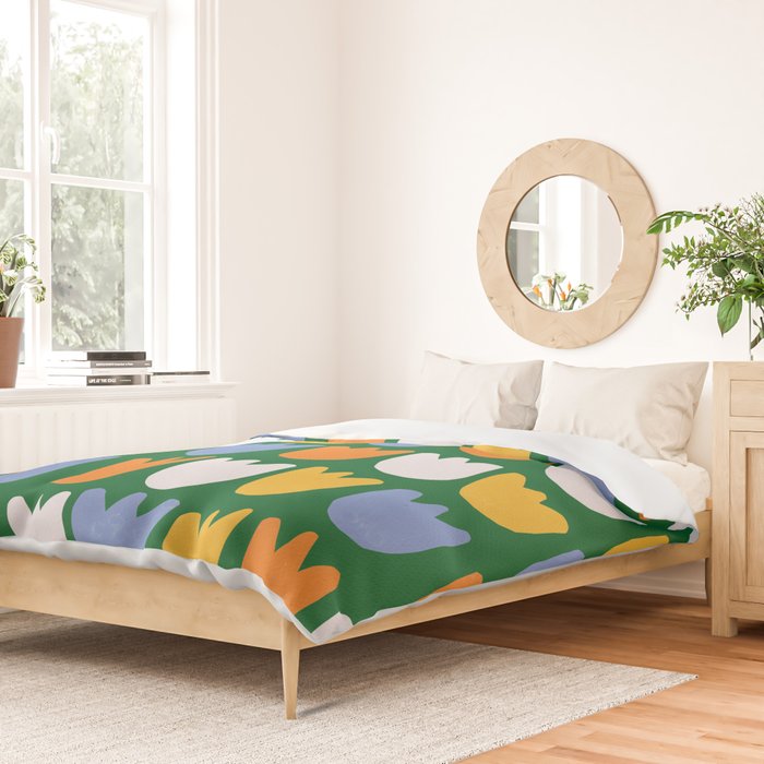Rows of Tulips in Bloom in Forest Green & Orange Duvet Cover Gallery Image 2