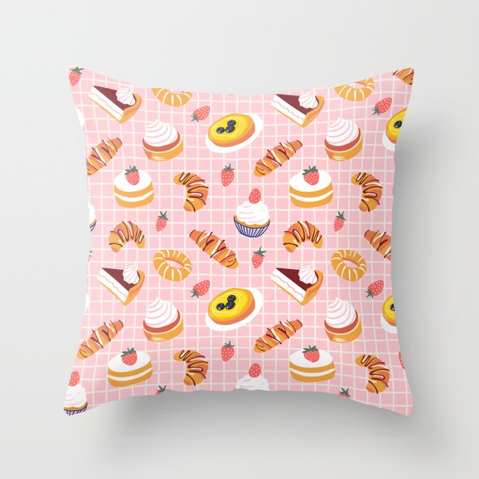 Vintage sweet pastry dessert food pattern Throw Pillow Gallery Image 6