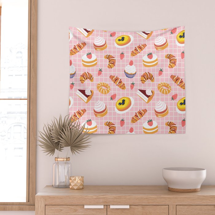 Vintage sweet pastry dessert food pattern Wall Tapestry Gallery Image 2
