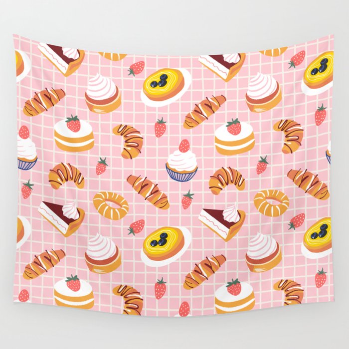 Vintage sweet pastry dessert food pattern Wall Tapestry Gallery Image 4