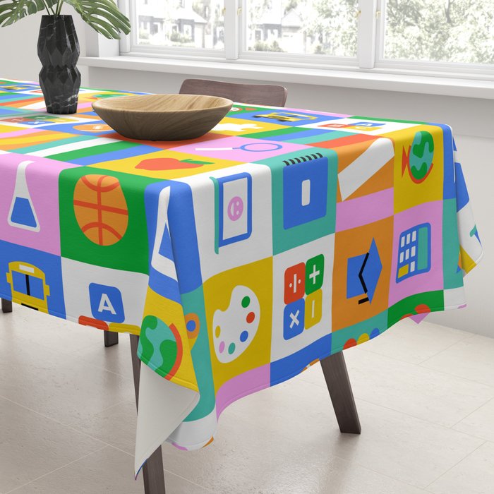 Colorful back to school geometric mosaic pattern Tablecloth Gallery Image 3