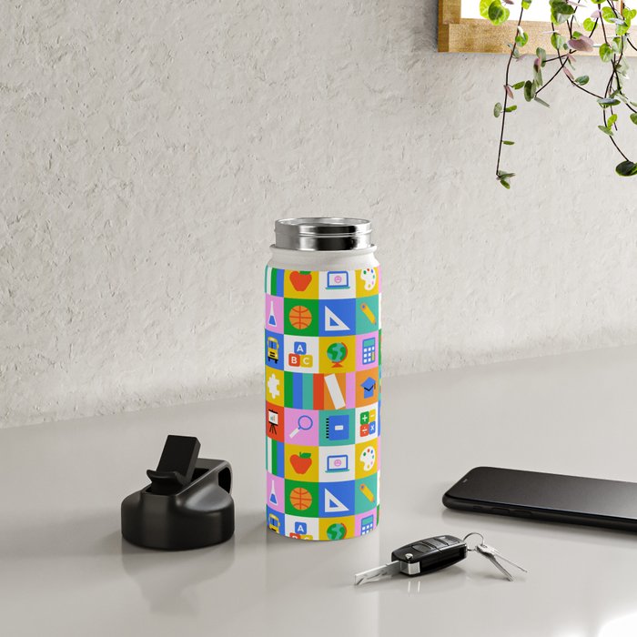 Colorful back to school geometric mosaic pattern Water Bottle Gallery Image 4