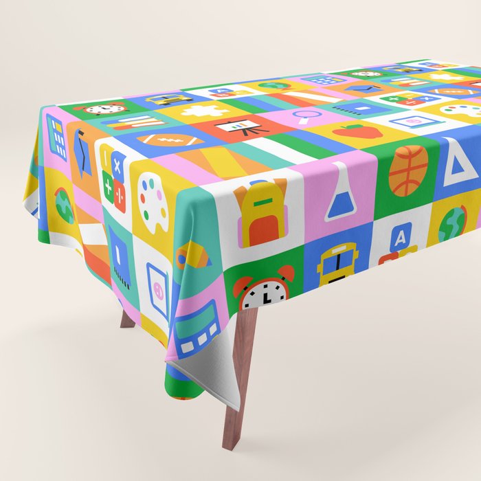 Colorful back to school geometric mosaic pattern Tablecloth Gallery Image 1