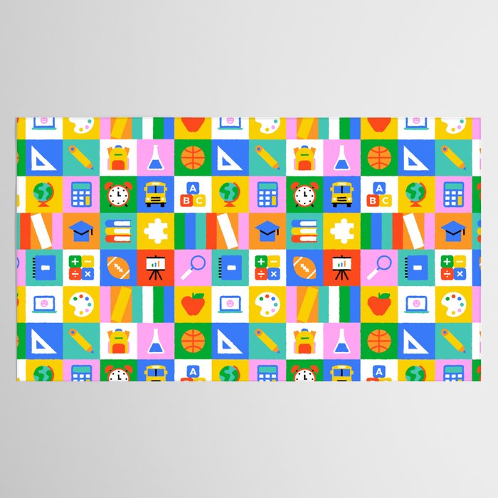 Colorful back to school geometric mosaic pattern Tablecloth Gallery Image 2