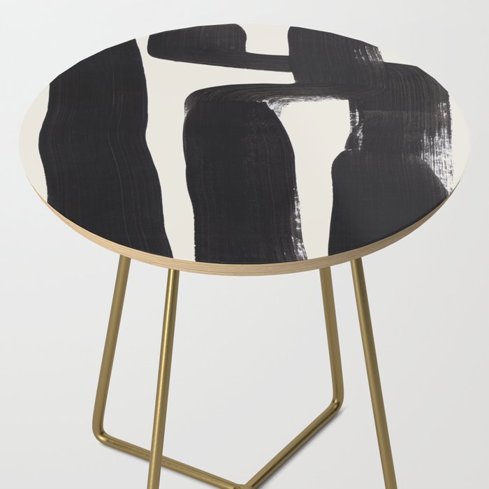 Mid Century Modern Minimalist Abstract Art Brush Strokes Black & White Ink Art Ancient Stripes Side Table Gallery Image 2