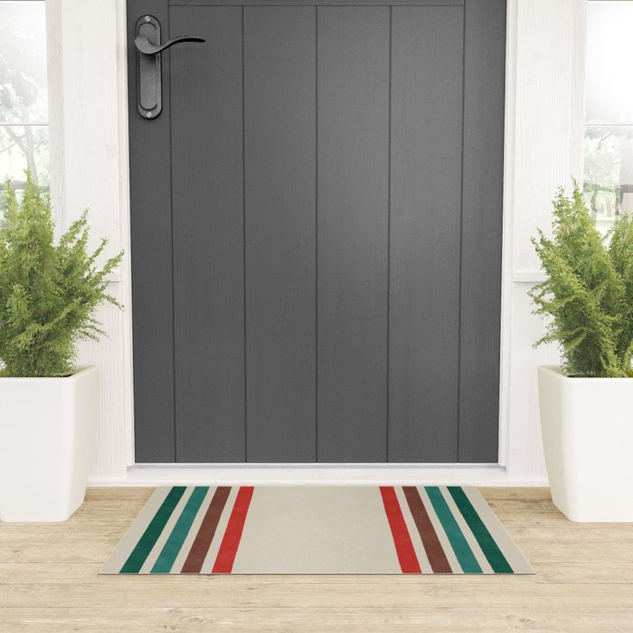 Blanket Stripe - vintage teal, green, brown, and red Welcome Mat Gallery Image 3