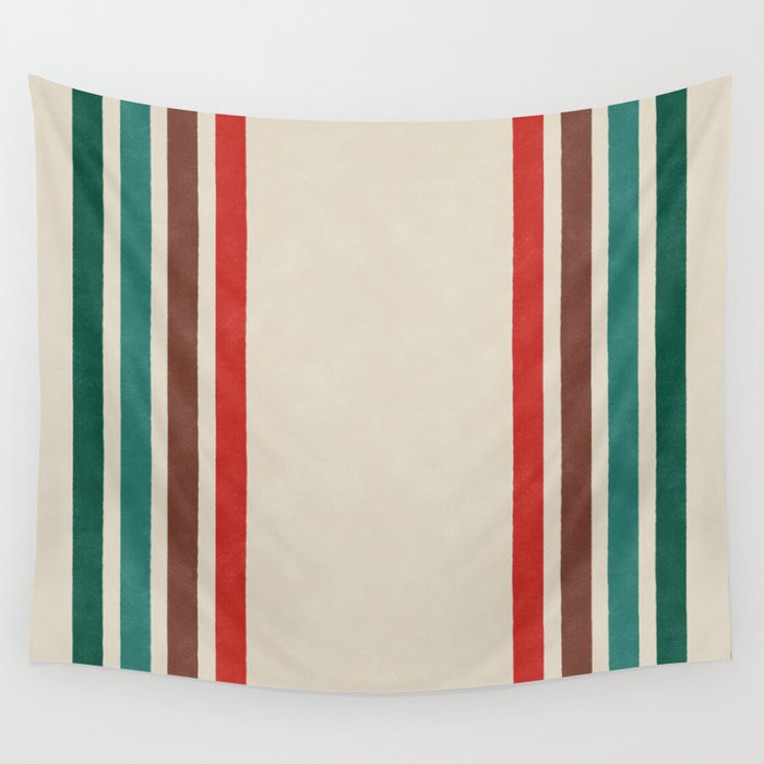 Blanket Stripe - vintage teal, green, brown, and red Wall Tapestry Gallery Image 1