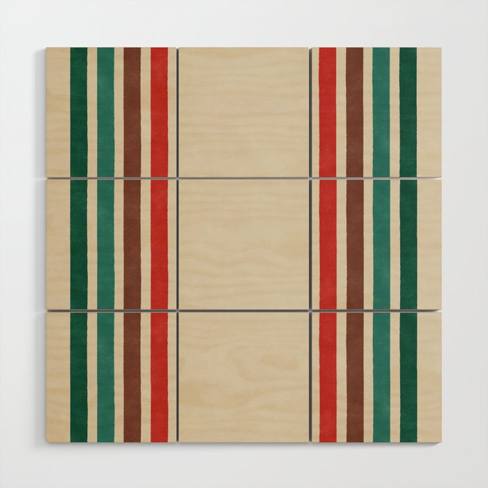 Blanket Stripe - vintage teal, green, brown, and red Wood Wall Art Gallery Image 1