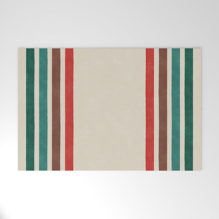 Blanket Stripe - vintage teal, green, brown, and red Welcome Mat Gallery Image 1