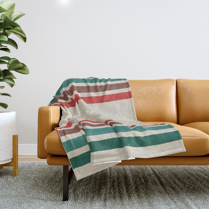 Blanket Stripe - vintage teal, green, brown, and red Throw Blanket Gallery Image 1