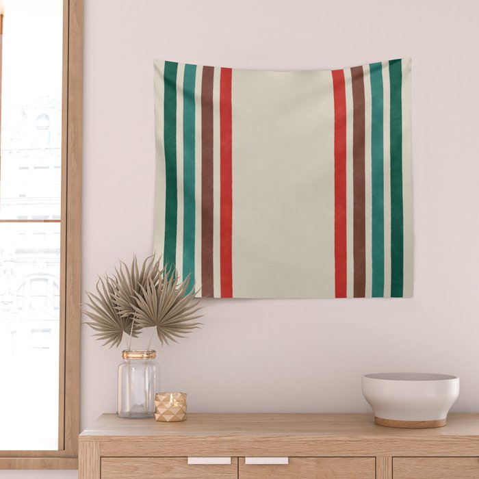 Blanket Stripe - vintage teal, green, brown, and red Wall Tapestry Gallery Image 2