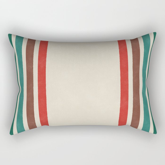Blanket Stripe - vintage teal, green, brown, and red Rectangular Pillow Gallery Image 2
