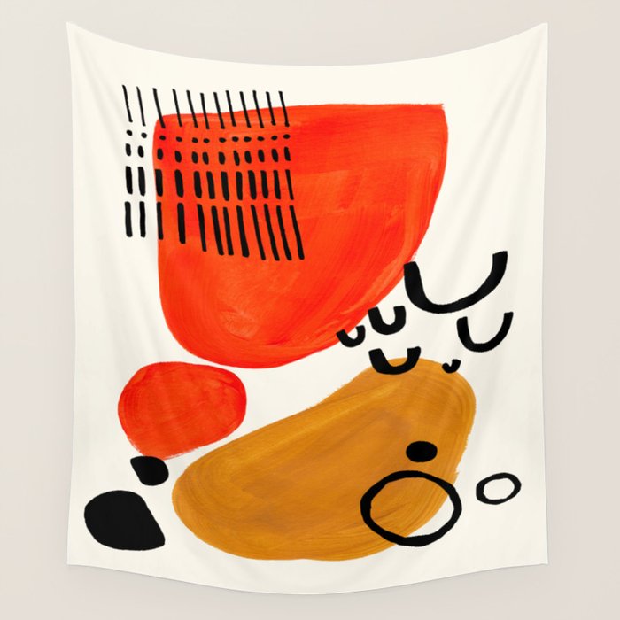 Fun Abstract Minimalist Mid Century Modern Yellow Ochre Orange Organic Shapes & Patterns Wall Tapestry Gallery Image 4