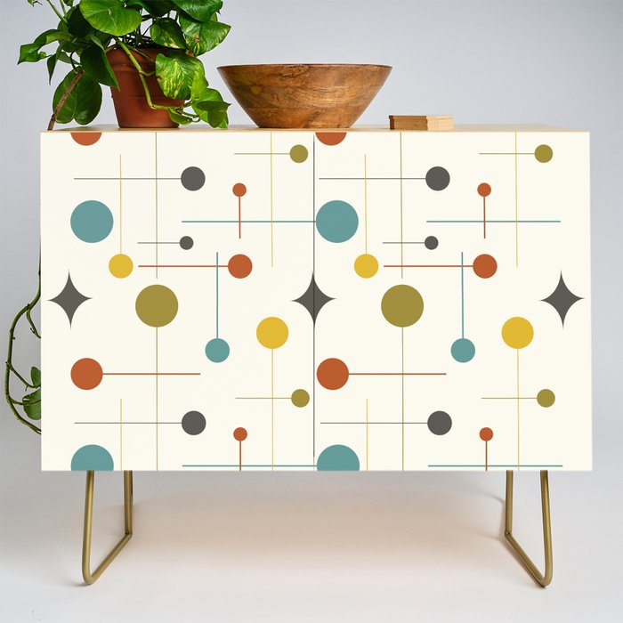 Mid Century Modern Atomic Abstract Pattern Credenza