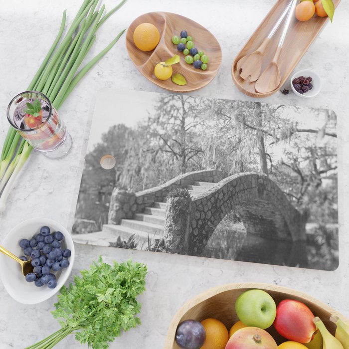 New Orleans City Park black and white photography Cutting Board Gallery Image 2