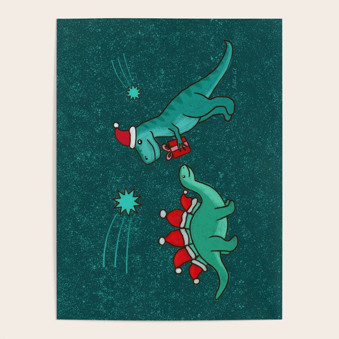 Cute Christmas Dinosaurs Dinos Dinosaur Poster Gallery Image 1