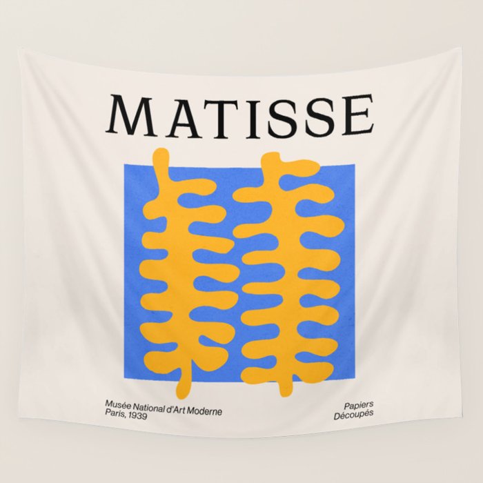 Royal Blue & Supernova: Matisse Paper Leaf Cutouts 02 Wall Tapestry Gallery Image 1