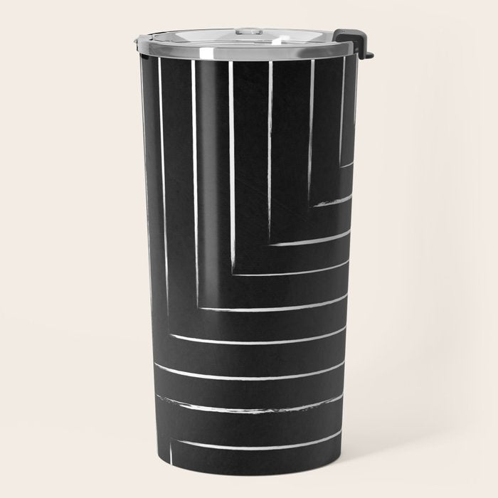 Black White Lines Minimalist Travel Mug Gallery Image 2