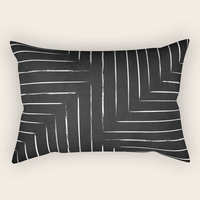 Black White Lines Minimalist Rectangular Pillow Gallery Image 2
