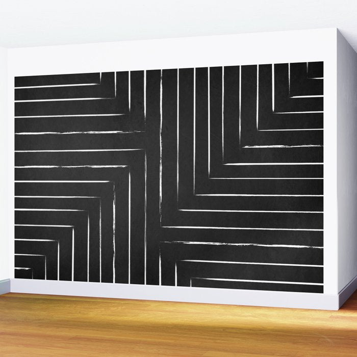 Black White Lines Minimalist Wall Mural Gallery Image 2