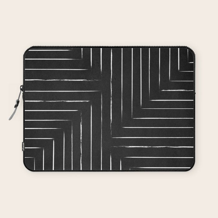 Black White Lines Minimalist Laptop Sleeve Gallery Image 1