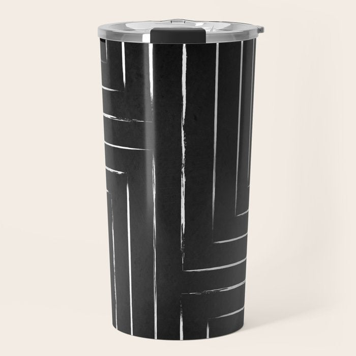 Black White Lines Minimalist Travel Mug Gallery Image 1