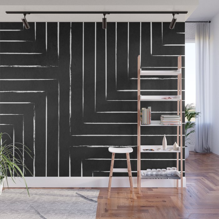 Black White Lines Minimalist Wall Mural Gallery Image 1