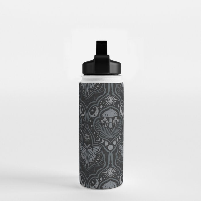 Celestial Forest Damask - Charcoal Water Bottle Gallery Image 2