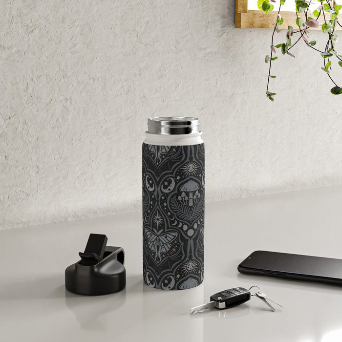 Celestial Forest Damask - Charcoal Water Bottle Gallery Image 4