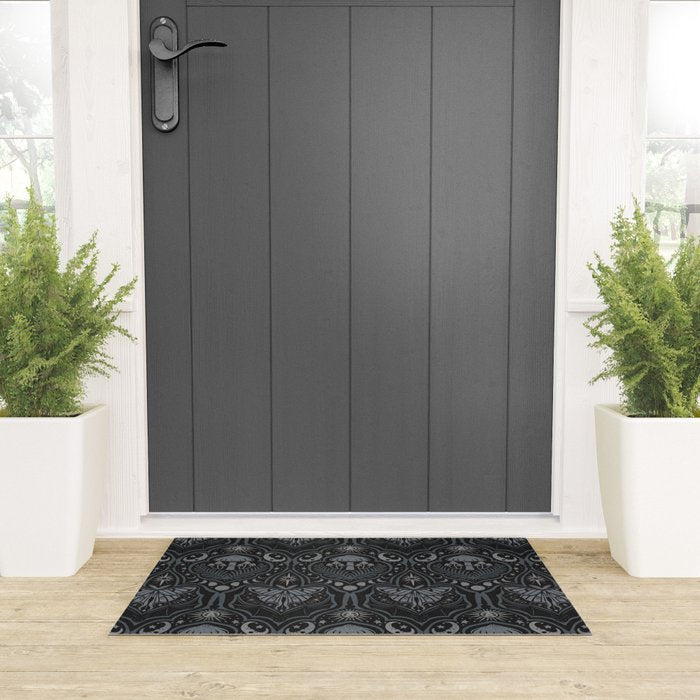 Celestial Forest Damask - Charcoal Welcome Mat Gallery Image 3