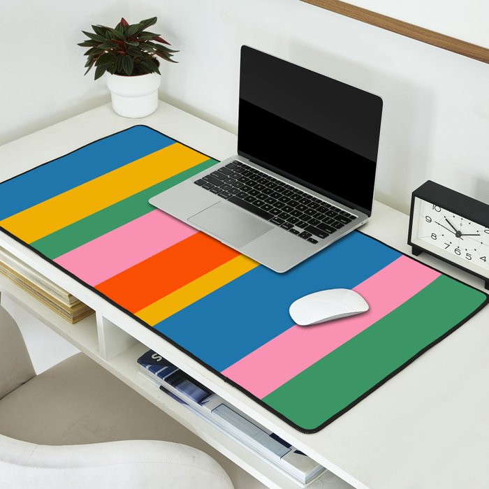Rainbow Pop Colourful Vertical Stripe Pattern Desk Mat Gallery Image 2