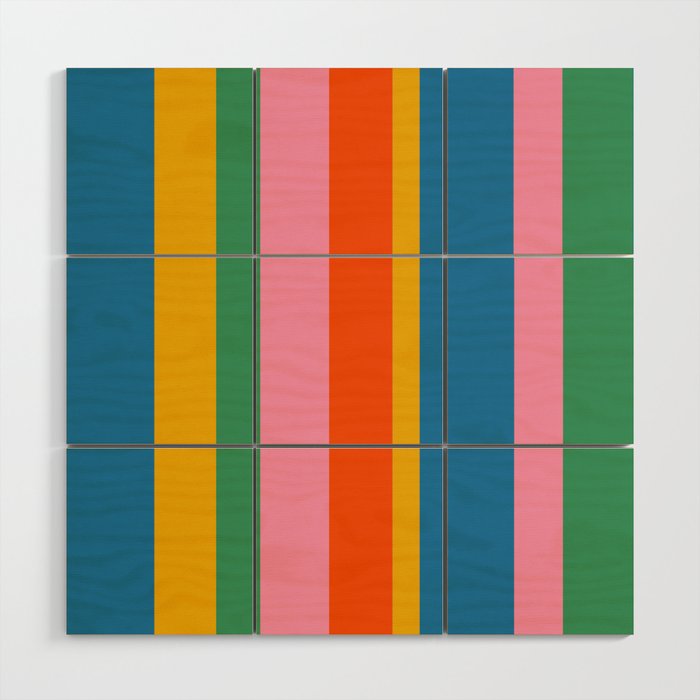 Rainbow Pop Colourful Vertical Stripe Pattern Wood Wall Art Gallery Image 1