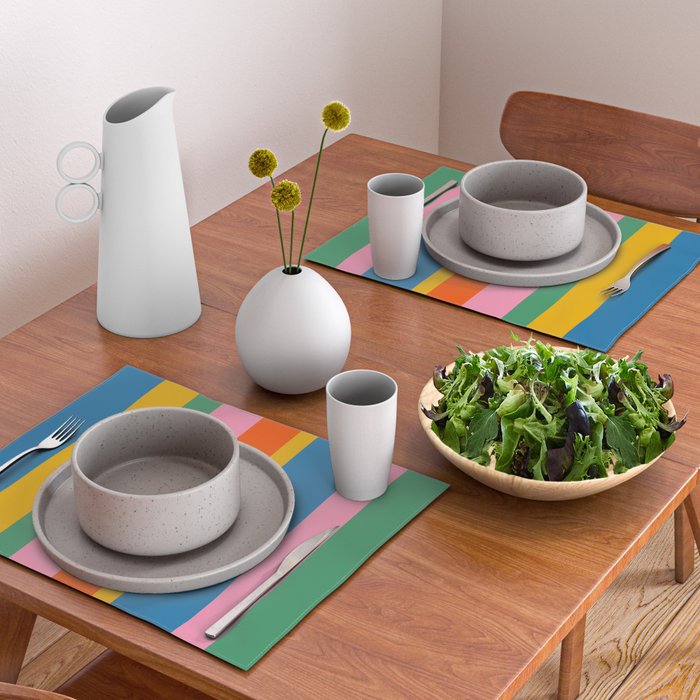 Rainbow Pop Colourful Vertical Stripe Pattern Placemat Gallery Image 2