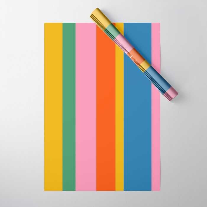 Rainbow Pop Colourful Vertical Stripe Pattern Wrapping Paper Gallery Image 1