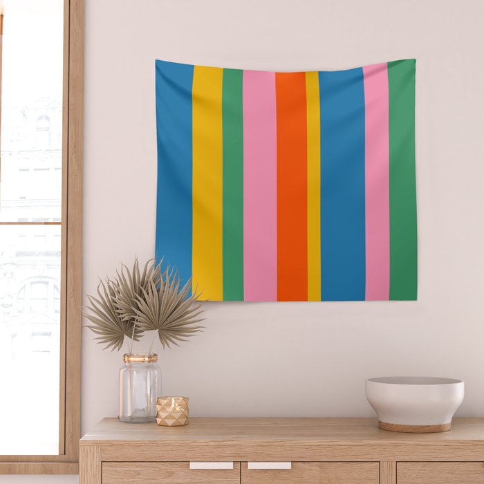 Rainbow Pop Colourful Vertical Stripe Pattern Wall Tapestry Gallery Image 2