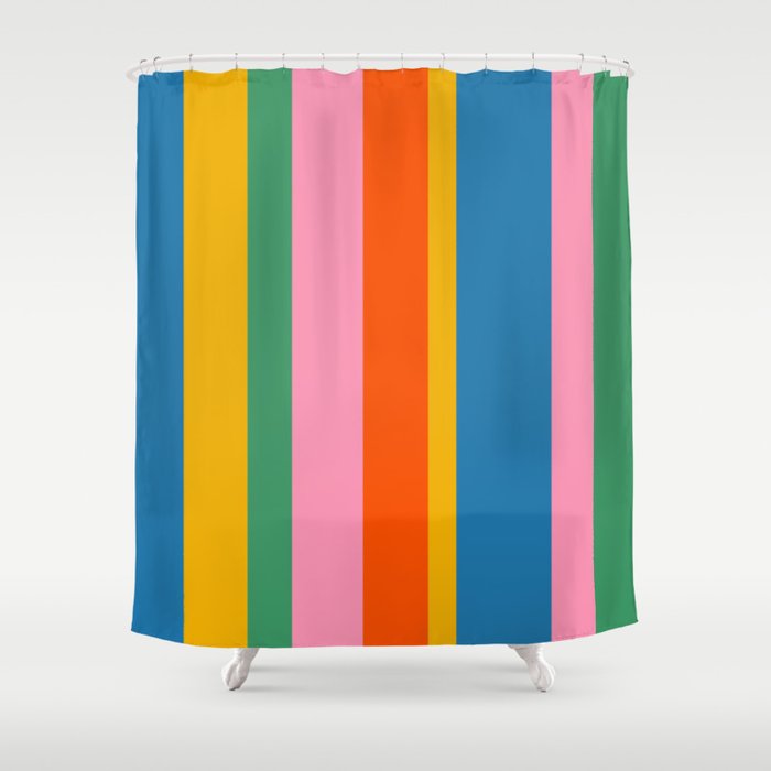 Rainbow Pop Colourful Vertical Stripe Pattern Shower Curtain Gallery Image 1
