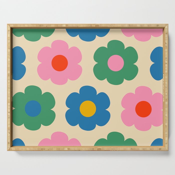 Such Cute Flowers Colorful Retro Pop Floral Pattern Serving Tray Gallery Image 1