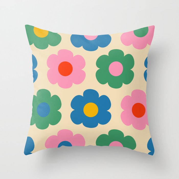 Such Cute Flowers Colorful Retro Pop Floral Pattern Throw Pillow Gallery Image 6