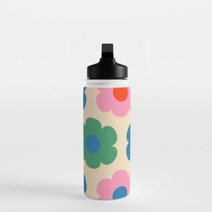 Such Cute Flowers Colorful Retro Pop Floral Pattern Water Bottle Gallery Image 3