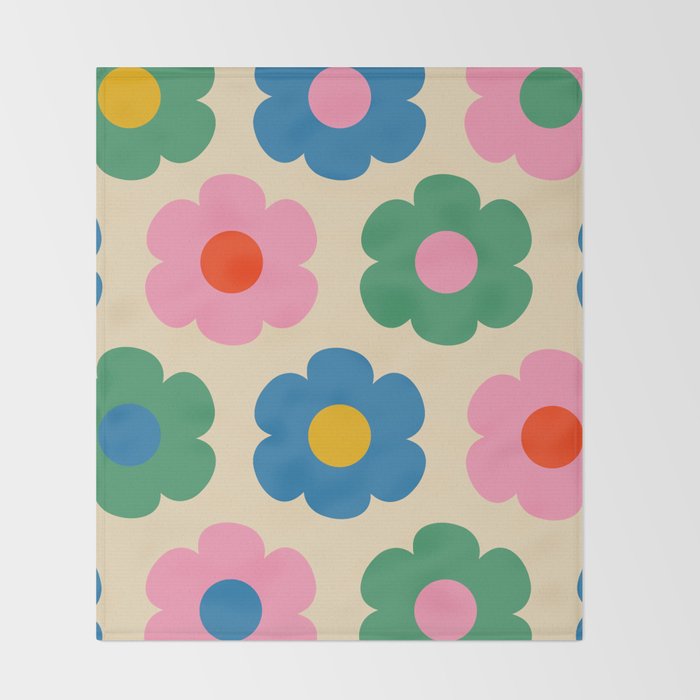 Such Cute Flowers Colorful Retro Pop Floral Pattern Throw Blanket Gallery Image 2
