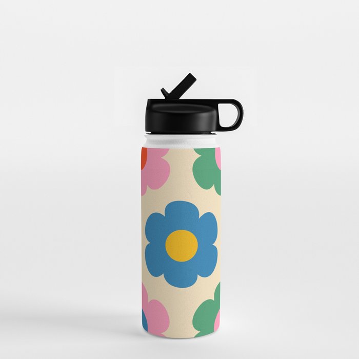 Such Cute Flowers Colorful Retro Pop Floral Pattern Water Bottle Gallery Image 1